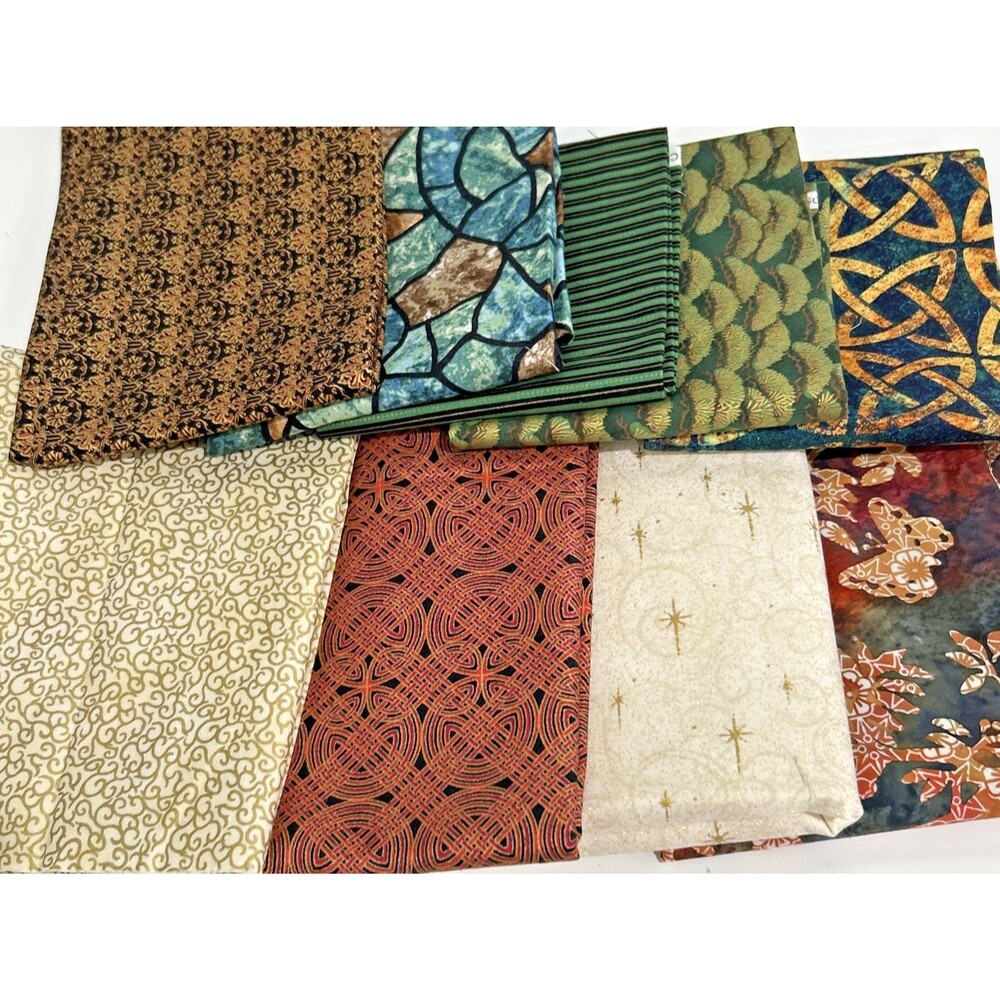 Fabric Lot of 9 Pieces Quilting Crafts Sewing Art Project Earthy Cotton Prints